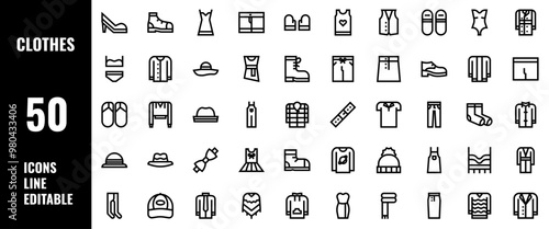 50 Clothes Icons Set Pack Line Editable Vector Illustration