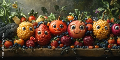 The playful city streets where animated fruits and vegetables with eyes make everyday life more vibrant and fun