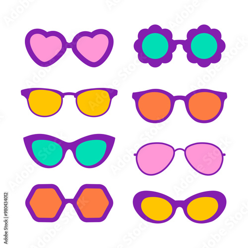 Sunglasses vector illustration in different designs. Summer element. Eyewear fashion.