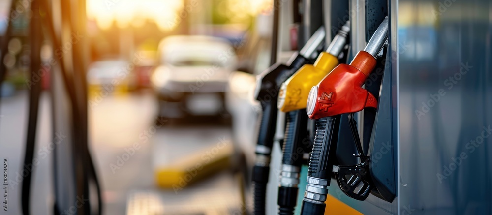 Gas station fuel nozzle on blurred background Gas station fuel nozzle on blurred background