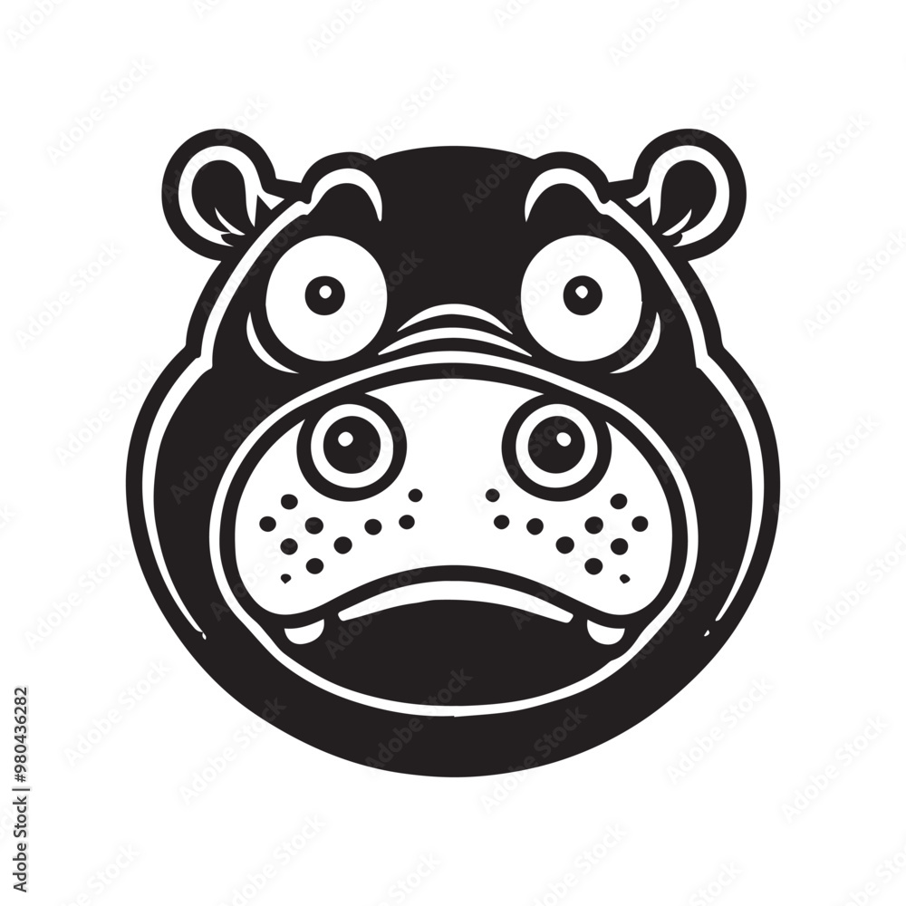 Hippopotamus face outline design, Hippopotamus head vector illustration in black and white Hippopotamus face outline design, Hippopotamus head vector illustration in black and white