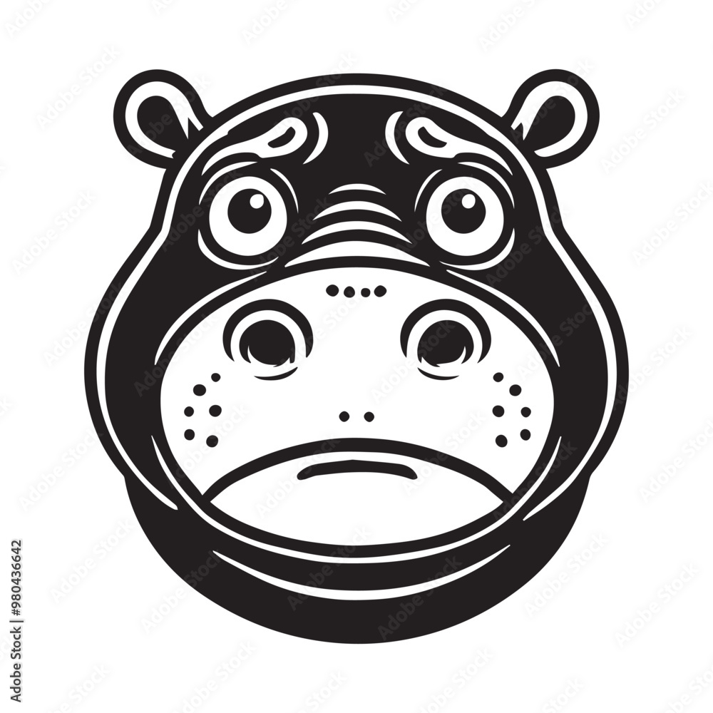 Hippopotamus face outline design, Hippopotamus head vector illustration in black and white Hippopotamus face outline design, Hippopotamus head vector illustration in black and white