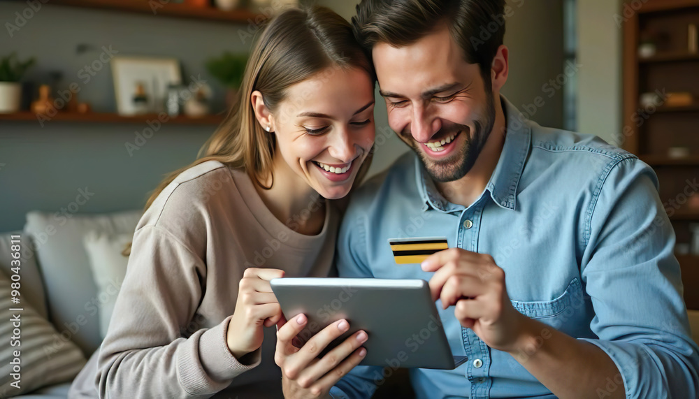 Happy Couple Shopping Online Together. Happy Couple Shopping Online Together.
