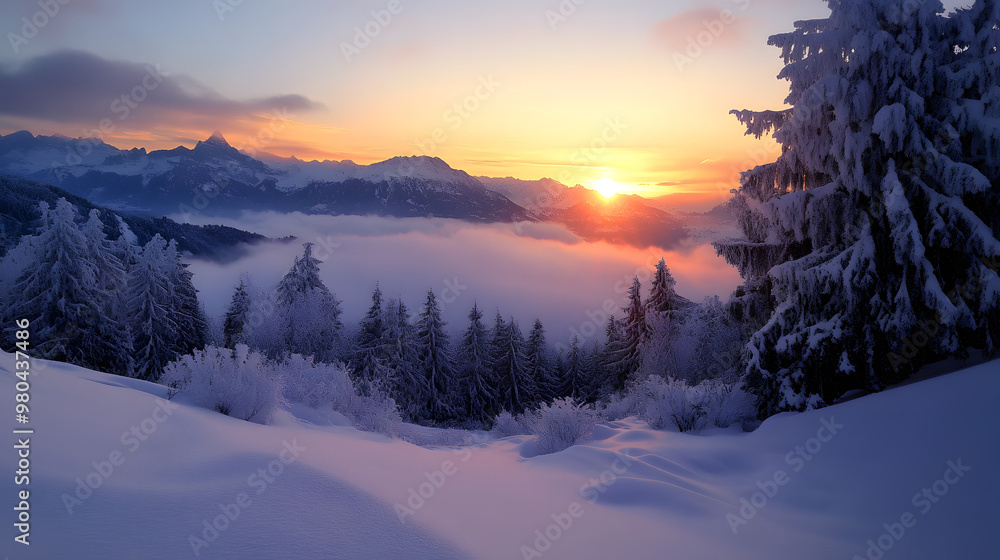 Fototapeta premium Epic winter sunset in the swiss alps