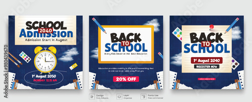 Back to school vector banner template. Welcome back to school greeting text in colorful typography with alarm clock, colorful pencil and other learning items on hand drawn doodles background. Vector i
