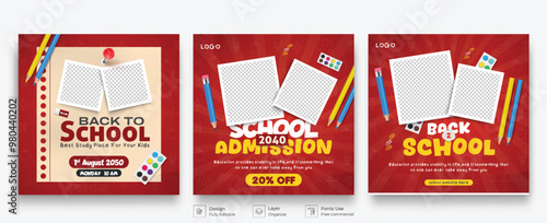 School education admission social media post & back to school promotion banner set.