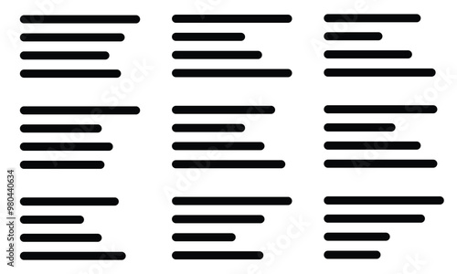 Text align icon vector set. Paragraph alignment symbol. Align icon vector illustration on white background.