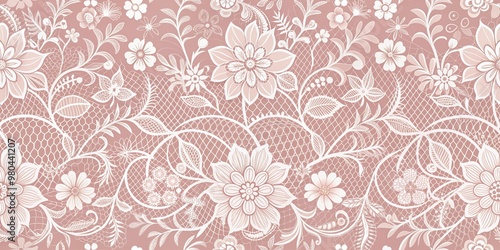 Ethereal white lace floral pattern delicately dance across a soft pale pink background, exuding romance, femininity, and subtle elegance in this beautiful textured design.