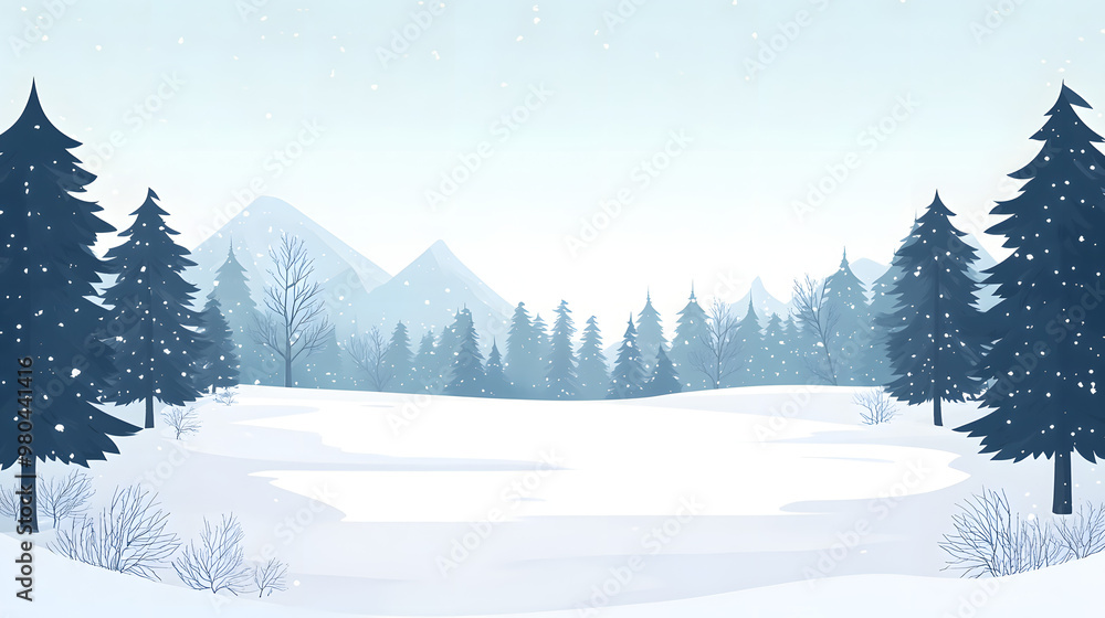 Fototapeta premium Flat vector illustration of a snowy field with distant forest in winter. Perfect for serene business presentations