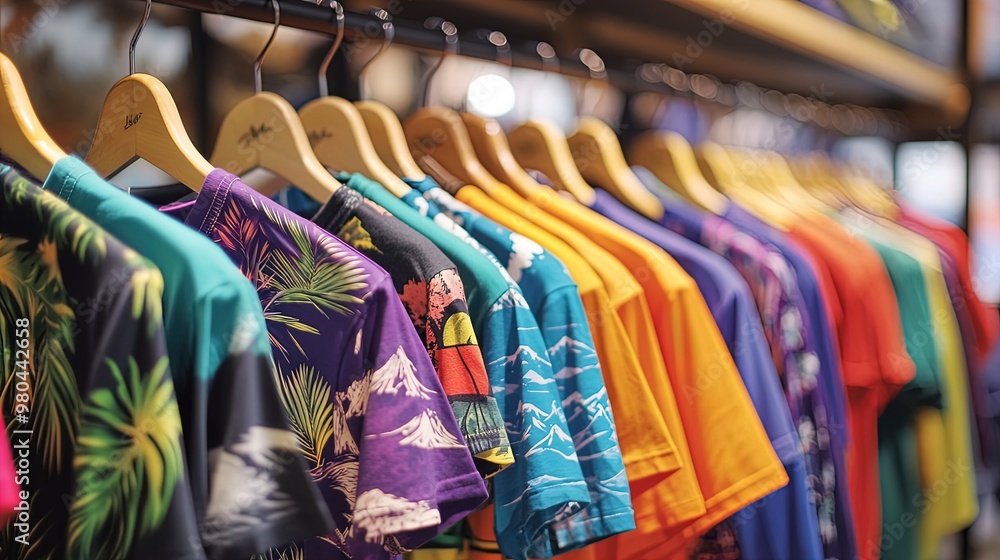 Vibrant Collection of Colorful T-Shirts with Mountain Graphics and Tropical Motifs – Perfect Wall Art Poster for Sporty Interiors and Fashion Enthusiasts! Vibrant Collection of Colorful T-Shirts with Mountain Graphics and Tropical Motifs – Perfect Wall Art Poster for Sporty Interiors and Fashion Enthusiasts!