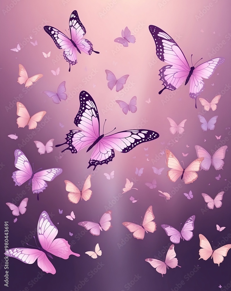 Floating butterflies with gradient of light pink to soft purple Floating butterflies with gradient of light pink to soft purple