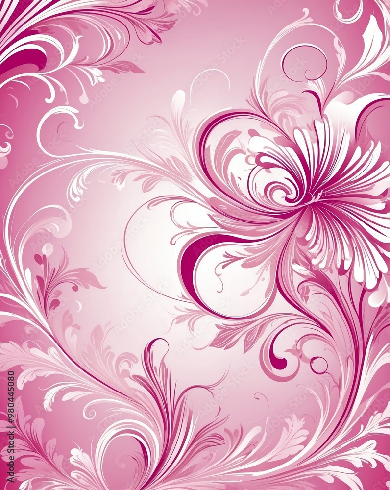 Floral swirl with gradient of pink to soft white Floral swirl with gradient of pink to soft white