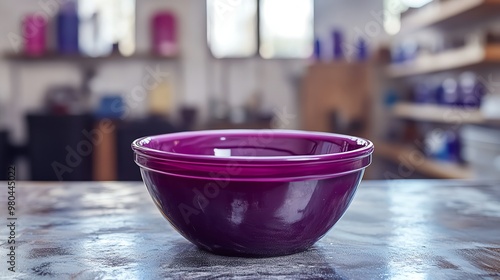 Purple ceramic bowl on a table, kitchen counter, interior design, home decor.