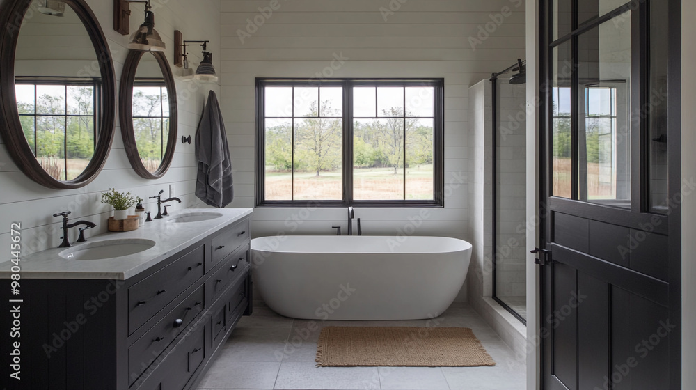 The Bath and toilet on bathroom japanese wabi sabi style .3D rendering, Mock up frame in bathroom interior with ladder, The Bath and toilet on bathroom japanese wabi sabi style .3D rendering, Mock up frame in bathroom interior with ladder,