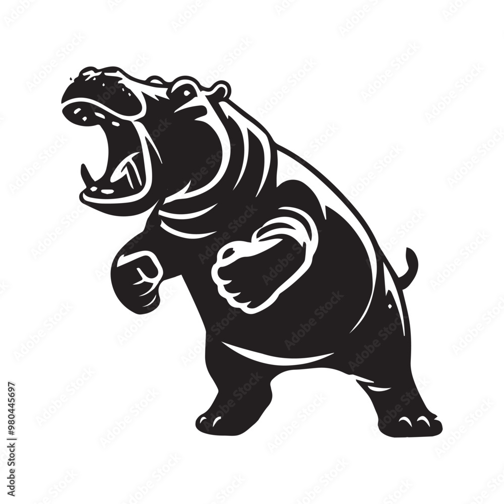 Hippopotamus Silhouette design, Hippopotamus vector illustration in black and white Hippopotamus Silhouette design, Hippopotamus vector illustration in black and white