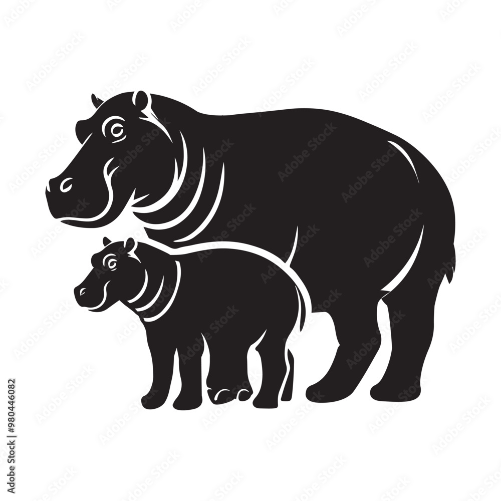 Obraz premium Hippopotamus Silhouette design, Hippopotamus vector illustration in black and white