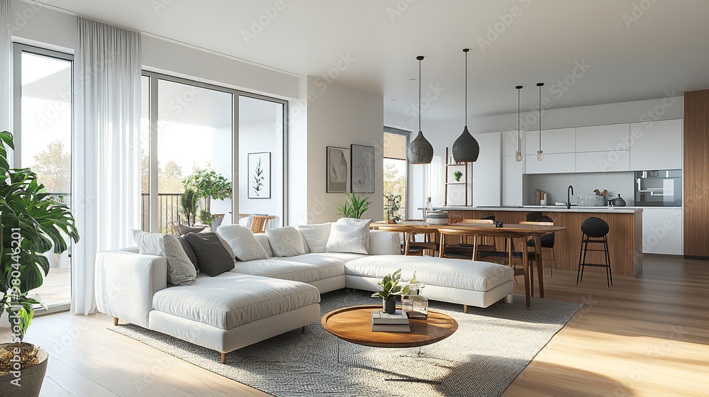 Fototapeta premium modern living room with sofa Minimalist living room with blue wall texture background.