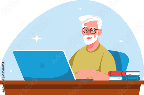 elderly man sitting at a computer