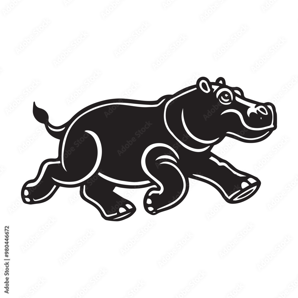 Fototapeta premium Hippopotamus Silhouette design, Hippopotamus vector illustration in black and white