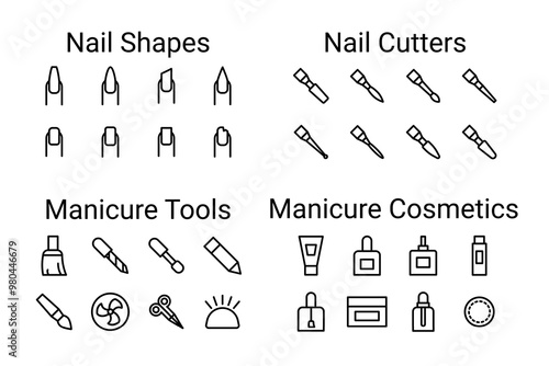 Manicure Vector Icons Set. Nail Care and Styling Essentials.