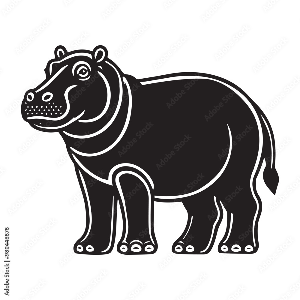 Obraz premium Hippopotamus Silhouette design, Hippopotamus vector illustration in black and white