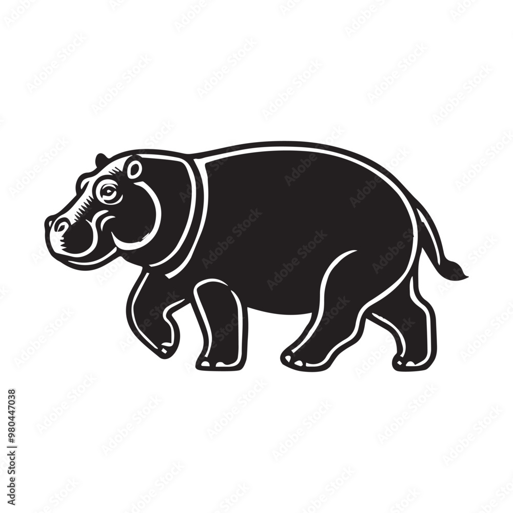 Fototapeta premium Hippopotamus Silhouette design, Hippopotamus vector illustration in black and white