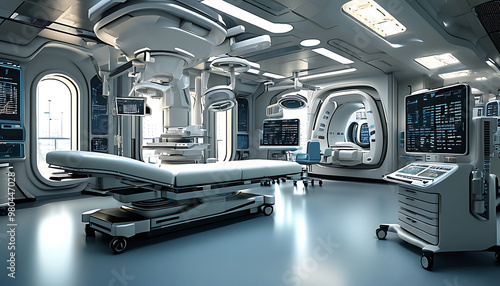 Futuristic medical surroundings, advanced hospital scenes