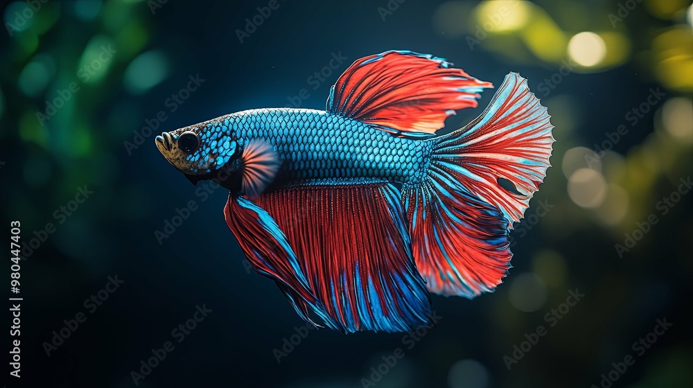 A Red and Blue Betta Fish with Flowing Fins A Red and Blue Betta Fish with Flowing Fins