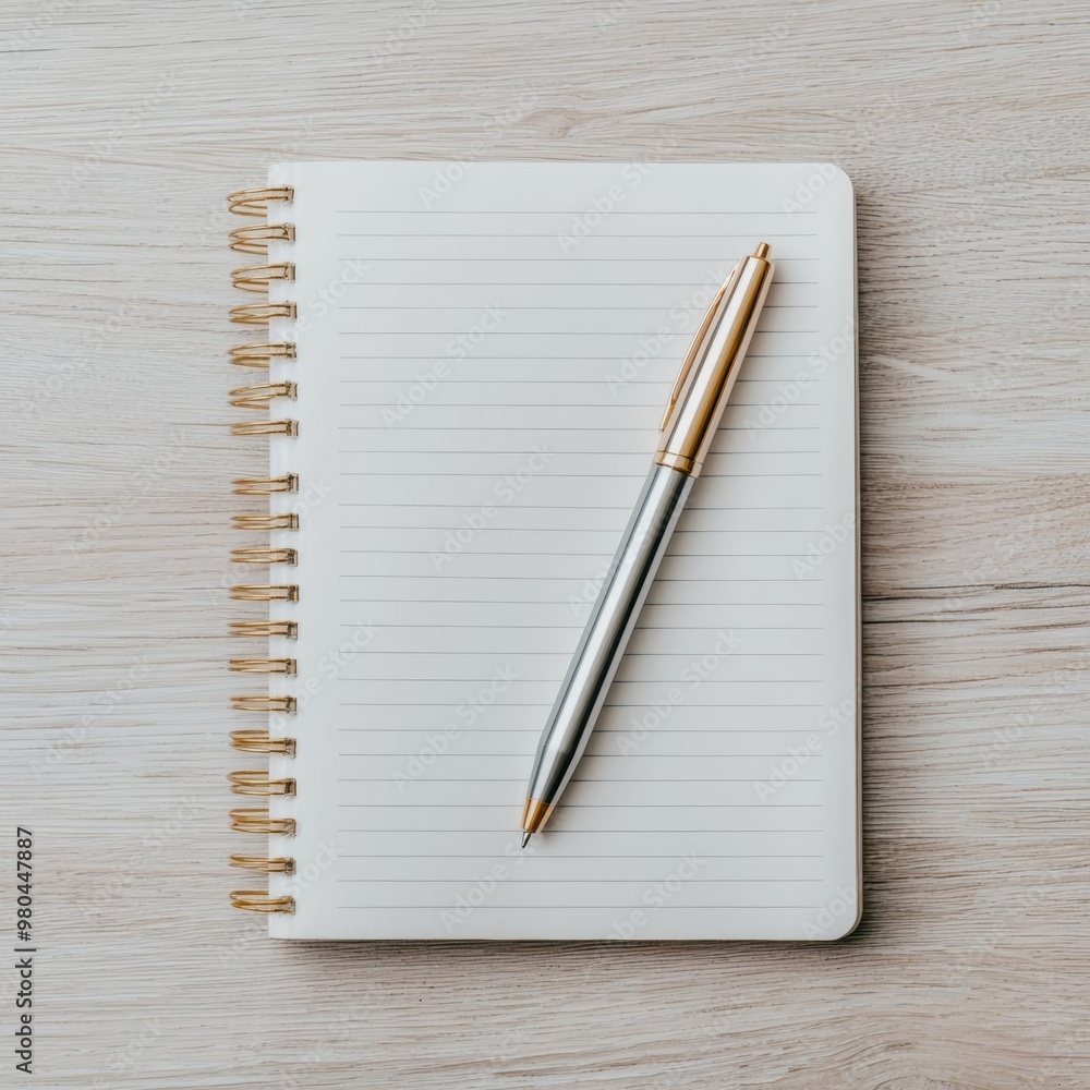 Simple notebook, pen on light wood desk, top-down shot, soft natural tones, shot with Sony a7 III Simple notebook, pen on light wood desk, top-down shot, soft natural tones, shot with Sony a7 III