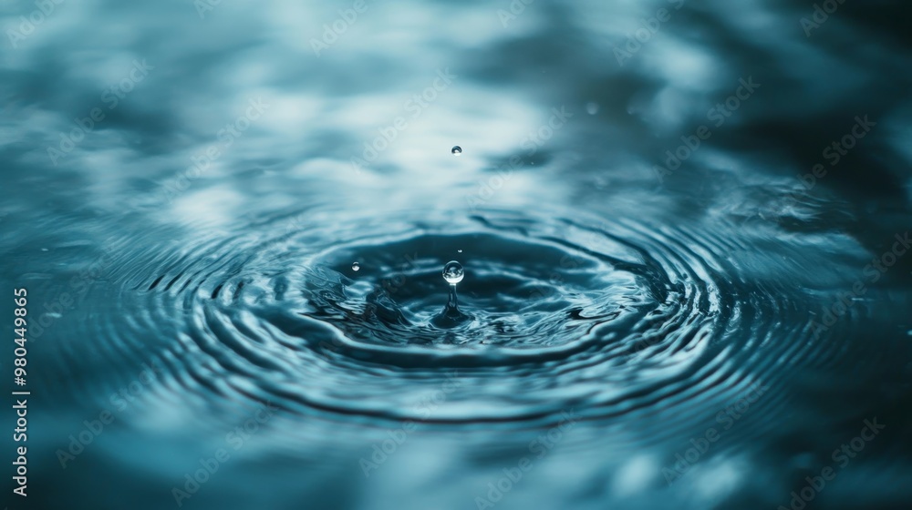 Dynamic water ripple animation, a drop impacts in slow motion, generating waves that cascade into infinity under a cloudy sky Dynamic water ripple animation, a drop impacts in slow motion, generating waves that cascade into infinity under a cloudy sky