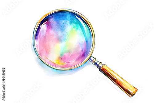 Colorful magnifying glass illustration isolated on white background