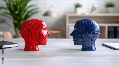 Conceptual Art of Corporate Merger Jigsaw Puzzle Heads Combining for Dynamic