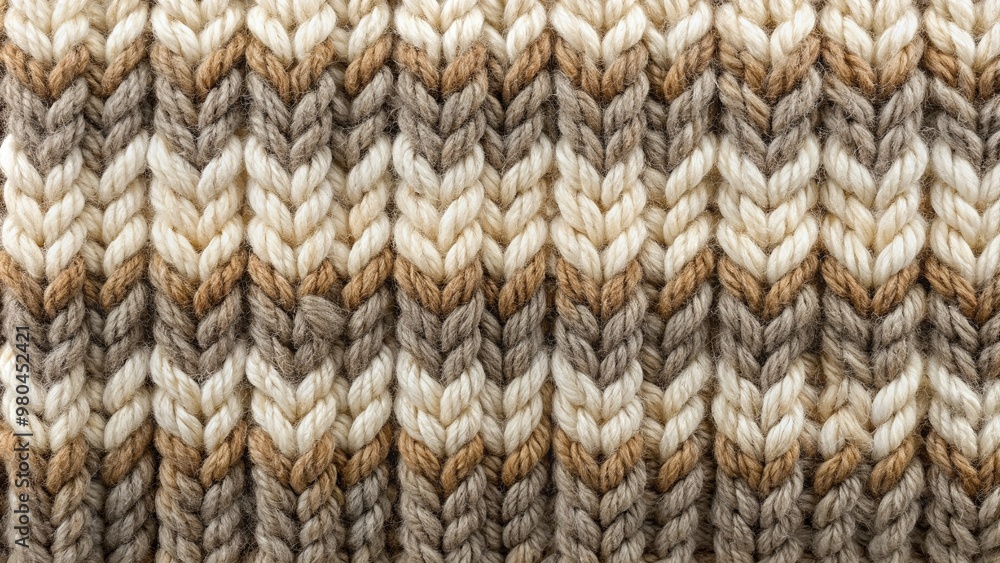 Cozy and warm knitted wool texture background featuring a soft, fuzzy beige and gray fabric patterned surface with subtle ridges and intricate weave details. Cozy and warm knitted wool texture background featuring a soft, fuzzy beige and gray fabric patterned surface with subtle ridges and intricate weave details.
