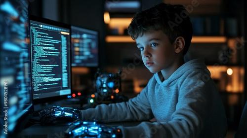 Boy with AI coding tools Generative AI is making its way into the programming world through AI code assistants