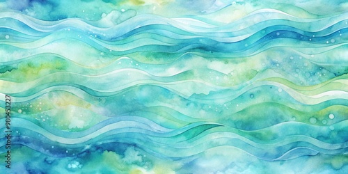 Soft blended hues of blue and green abstract watercolor background featuring a serene flowing water design in a seamless repeating pattern. photo