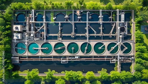 Innovative Aerial Perspective of Solid Contact Clarifier and Sludge Recirculation in Advanced Sewage Treatment Facility photo