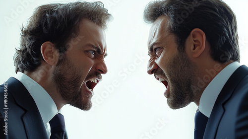 Two businessmen in suits en...