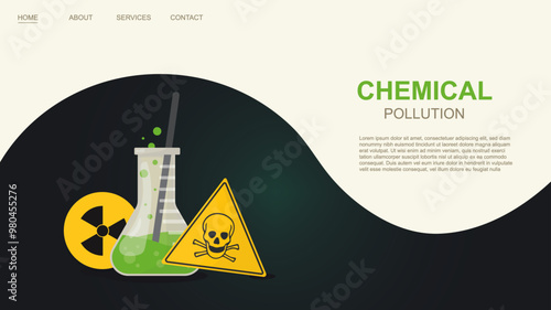 Chemical Pollution Hazard with Toxic Symbols. Hazardous substances banner vector illustration. 