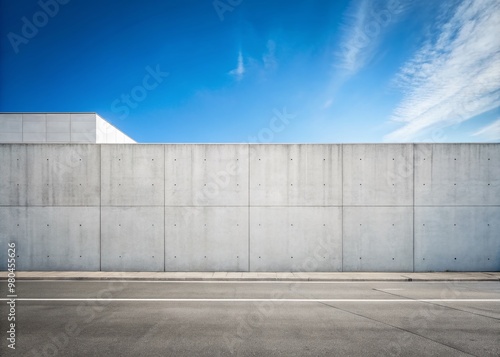 Wallpaper Mural Urban city street with a lengthy concrete wall covered in fresh white plaster, featuring a clean and modern look with abundant copy space for text or design elements. Torontodigital.ca