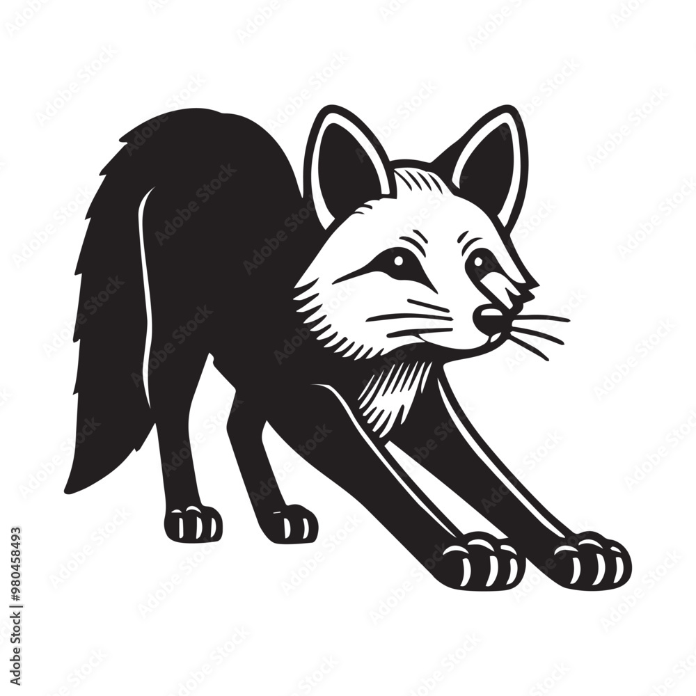 Obraz premium Fox vector illustration in black and white - Fox Silhouette Design