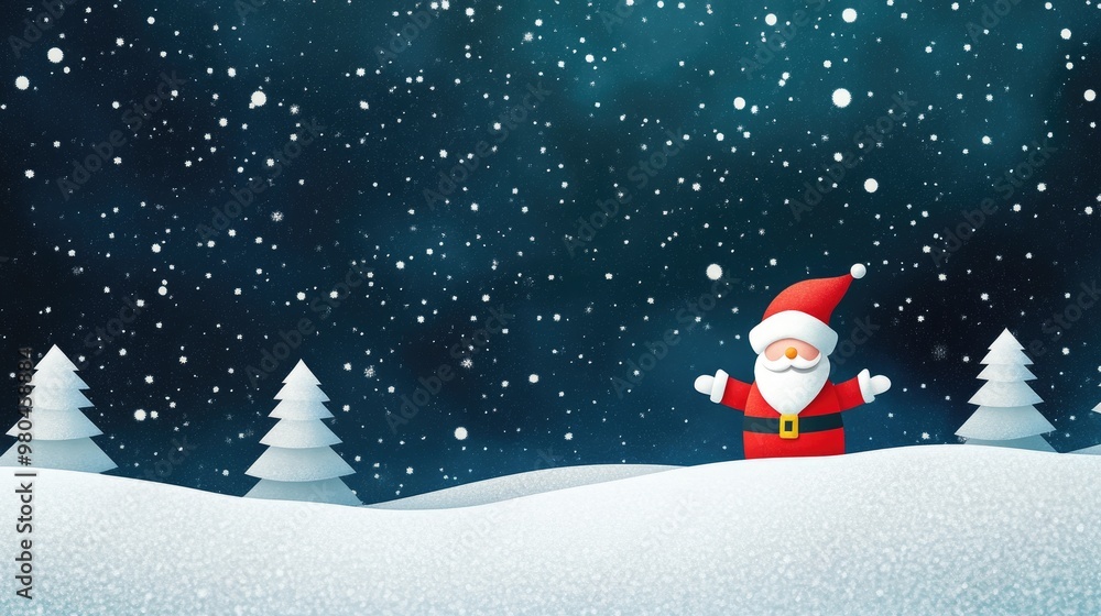 Naklejka premium Cheerful Santa Claus in a snowy landscape celebrating the winter holiday season