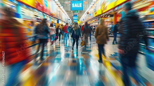 Wallpaper Mural A bustling marketplace filled with shoppers during a hectic sale event in the evening Torontodigital.ca