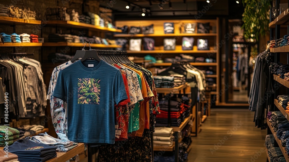 Vibrant Graphic T-Shirt Display: A Stylish Retail Showcase of Diverse Patterns and Colors for Sporty Interiors and Fashion Inspiration – Perfect for Posters and Décor! Vibrant Graphic T-Shirt Display: A Stylish Retail Showcase of Diverse Patterns and Colors for Sporty Interiors and Fashion Inspiration – Perfect for Posters and Décor!