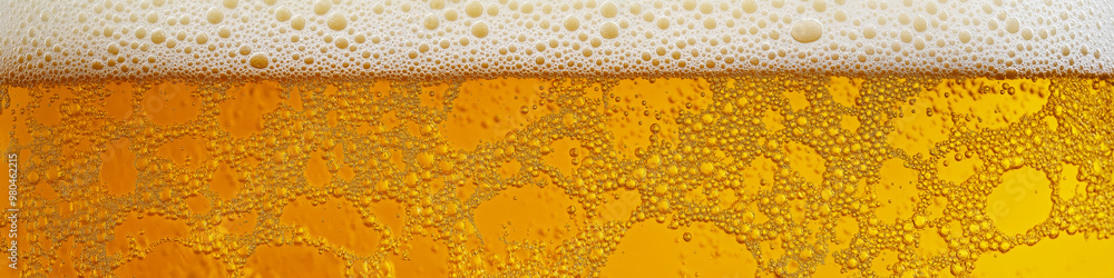 Beer texture. Close-up of beer with foam on top