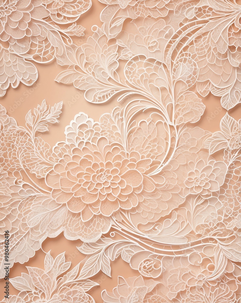 Lace overlay with gradient of peach to soft ivory Lace overlay with gradient of peach to soft ivory