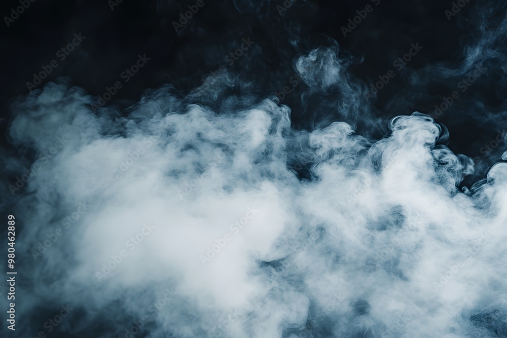 Abstract swirl of blue smoke on black background, flowing with light and energy Abstract swirl of blue smoke on black background, flowing with light and energy