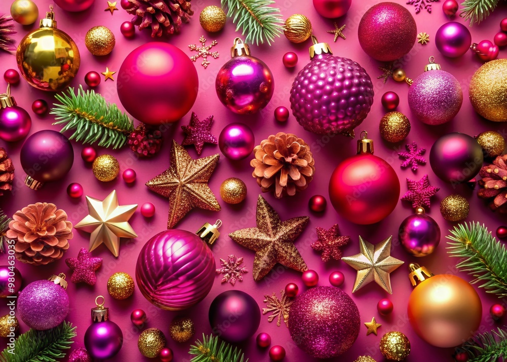 Vibrant magenta background adorned with an array of colorful, intricately designed festive ornaments, bursting with energy and joy, perfect for celebrating special occasions. Vibrant magenta background adorned with an array of colorful, intricately designed festive ornaments, bursting with energy and joy, perfect for celebrating special occasions.