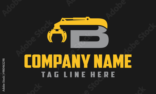 Letter B Excavator Forestry Logo Design .