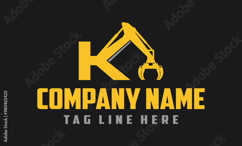 Letter K Excavator Forestry Logo Design .