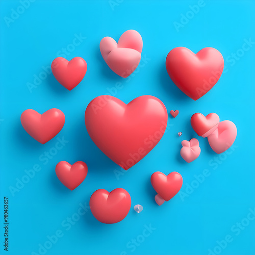 bunch of hearts on blue background